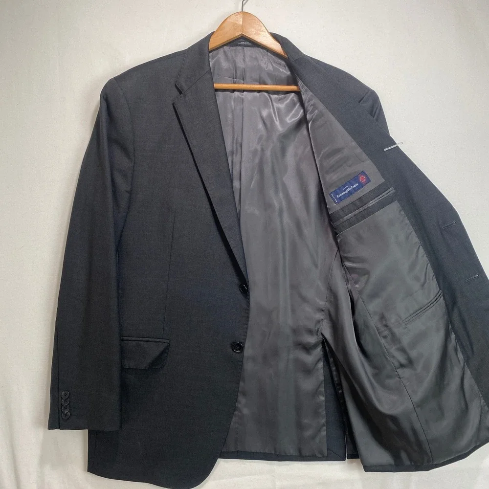 Saks Fifth Avenue Ermenegildo Zegna Wool Suit Jacket Charcoal Grey 44R W38 USA